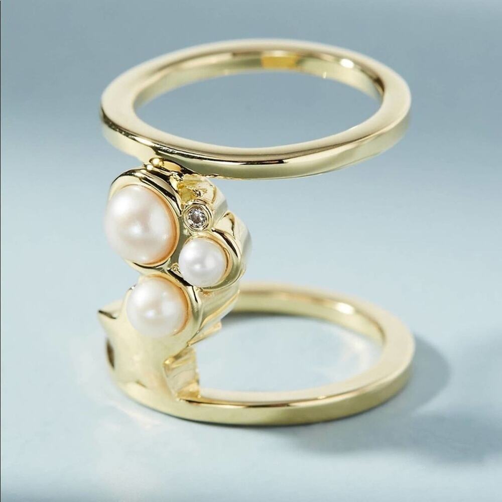 NEW Anthropologie Gold & Pearl Star Galaxies Ring - Picture 4 of 15